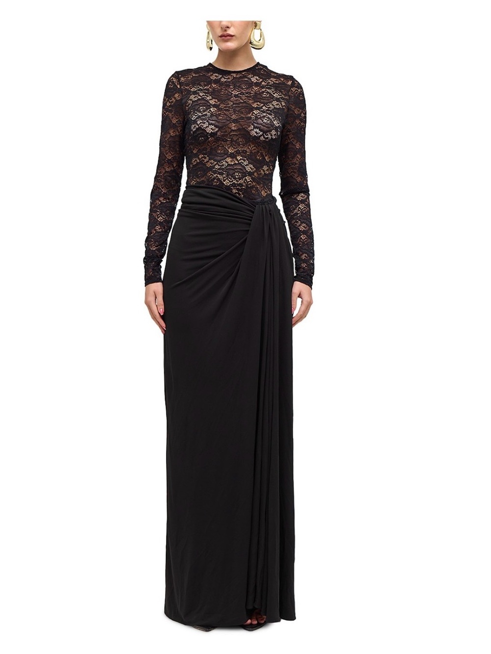 Ronny Kobo Black Lace Bodice Long Evening Dress